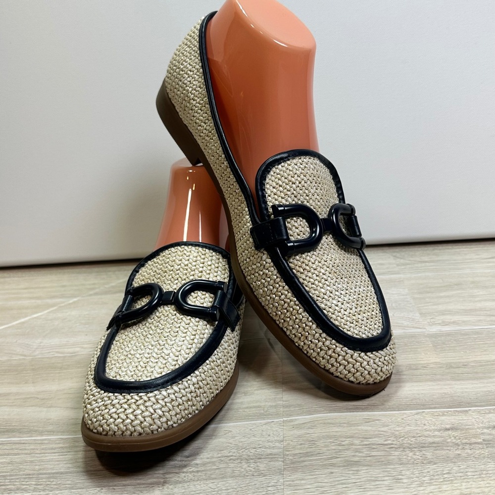 Kenneth Cole New York Linda Bit Raffia Loafers Navy Blue Accents 8.5M